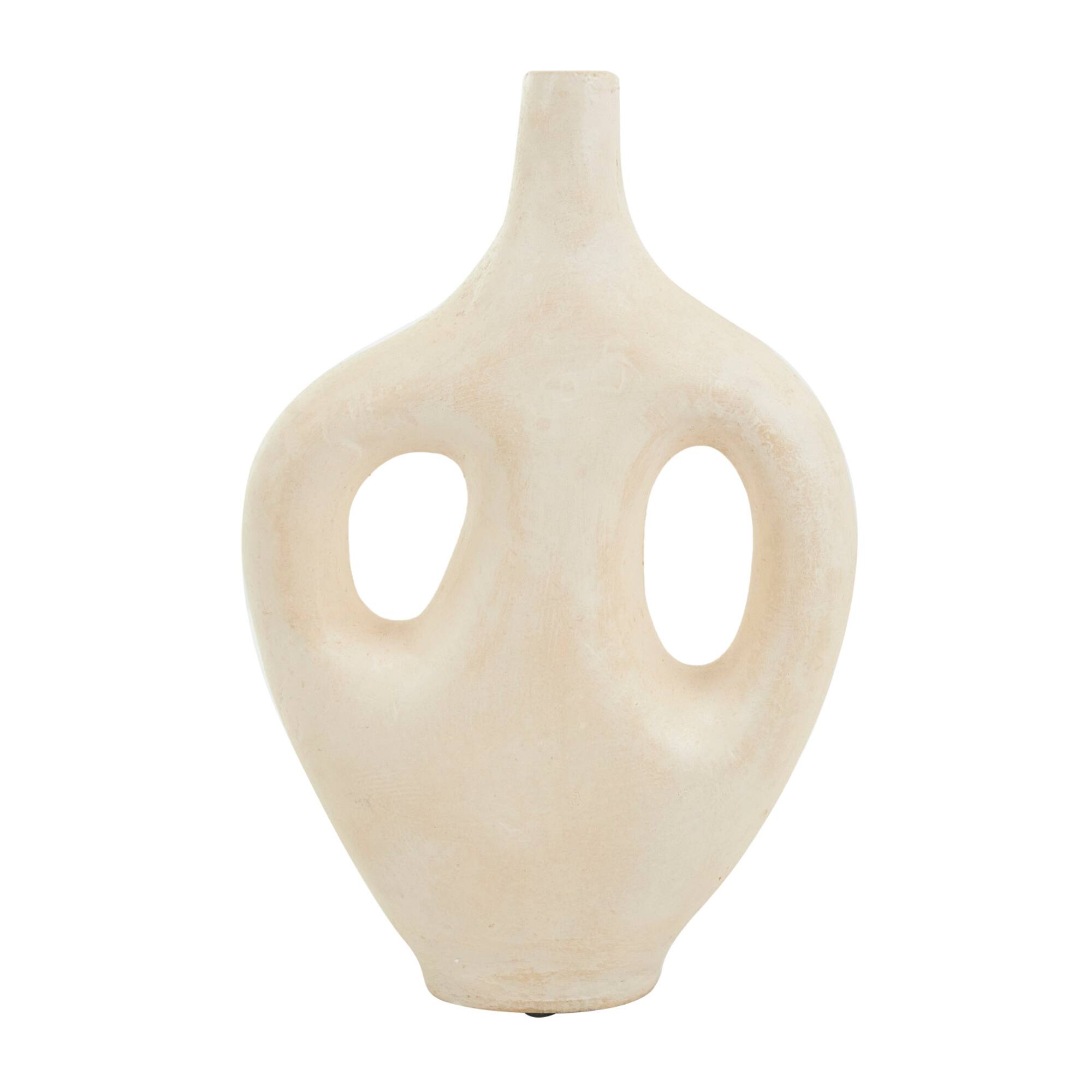 17" Beige Paper Mache Abstract Double Handle Vase